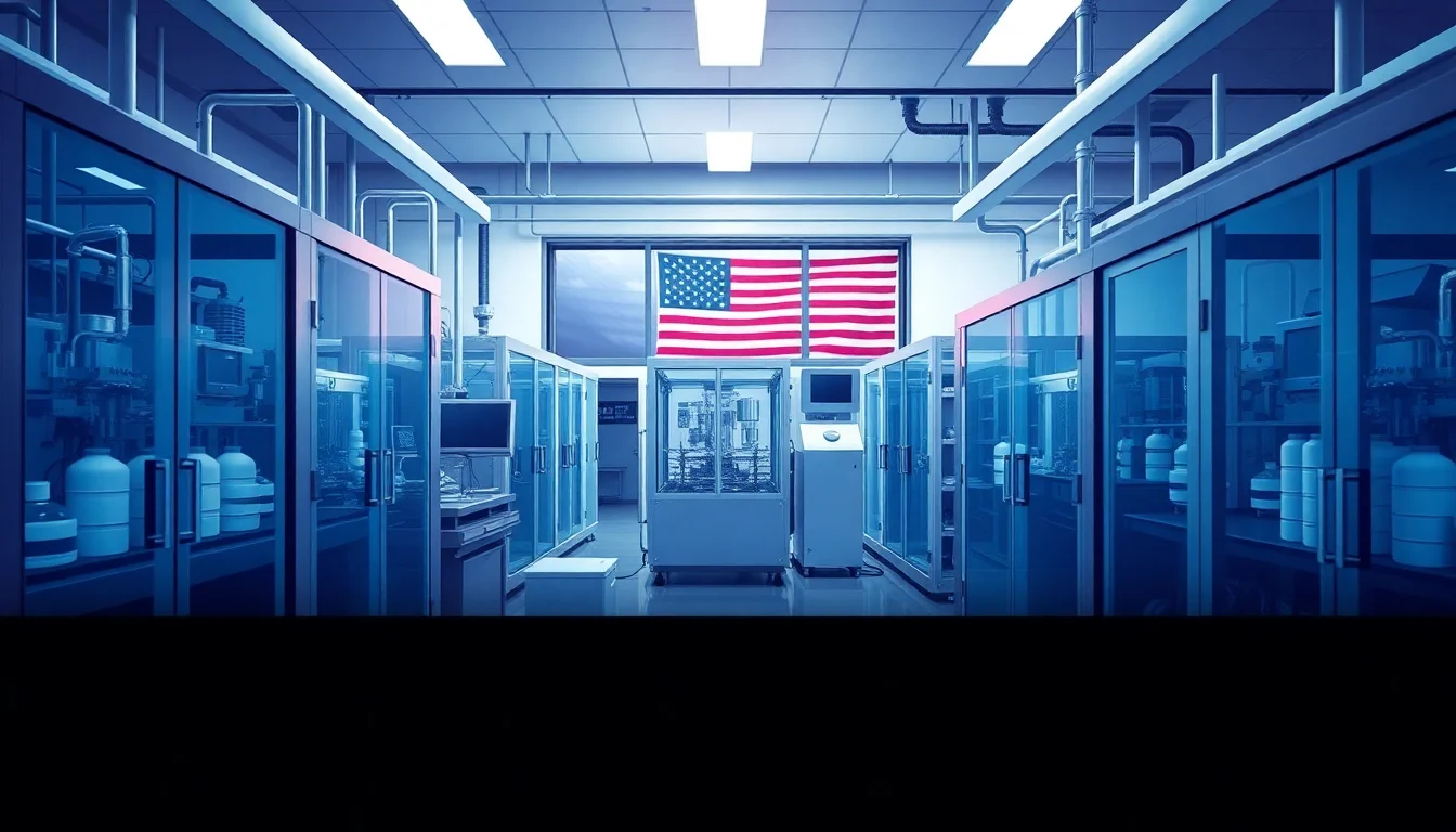 Drugmakers Accelerate U.S. Manufacturing Amid 100% Tariff Threat — illustration