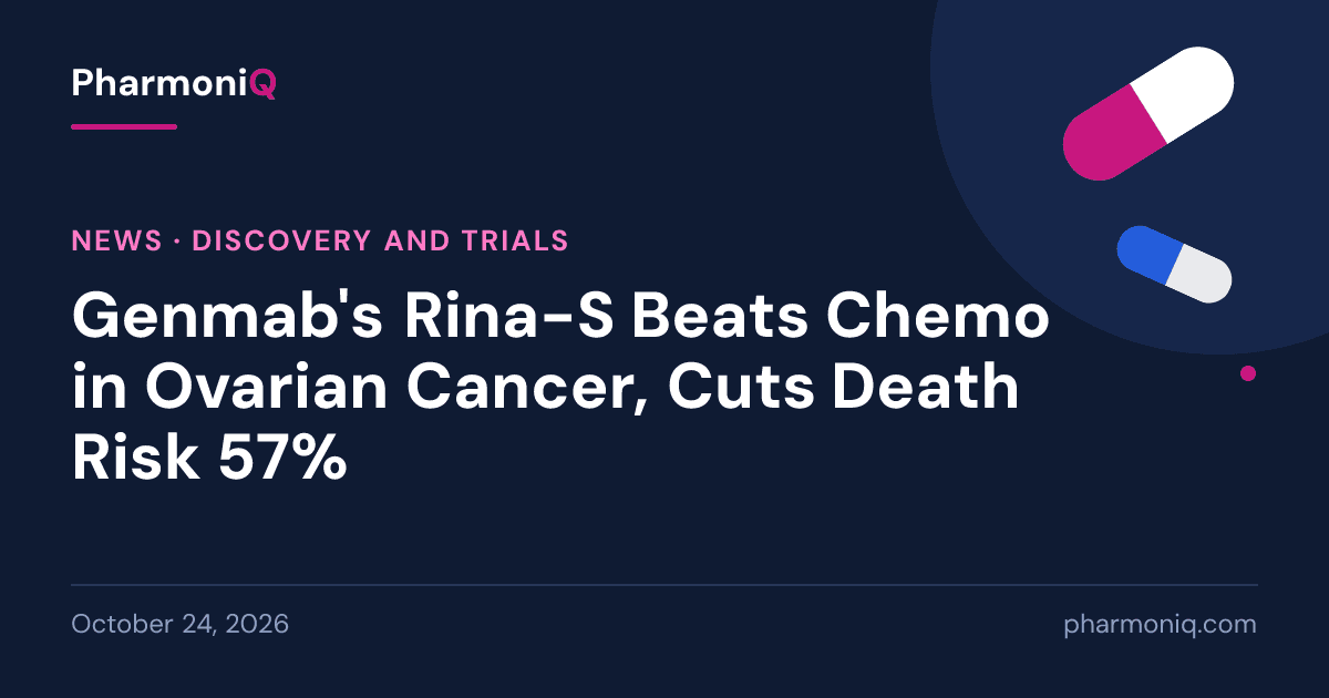 Genmab's Rina-S Beats Chemo in Ovarian Cancer, Cuts Death Risk 57%: PharmoniQ news card